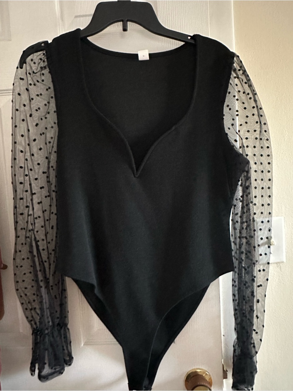 Black Mesh-Sleeve V-Neck Bodysuit - Women